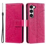 Samsung Galaxy S23+ PU-læderetui med mandala-blomstermotiv, præget overflade, flipdesign, stander, pung, magnetisk spænde og fuld beskyttelse