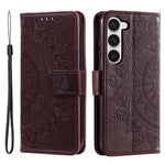 Samsung Galaxy S23+ PU-læderetui med mandala-blomstermotiv, præget overflade, flipdesign, stander, pung, magnetisk spænde og fuld beskyttelse