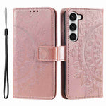 Samsung Galaxy S23+ PU-læderetui med mandala-blomstermotiv, præget overflade, flipdesign, stander, pung, magnetisk spænde og fuld beskyttelse