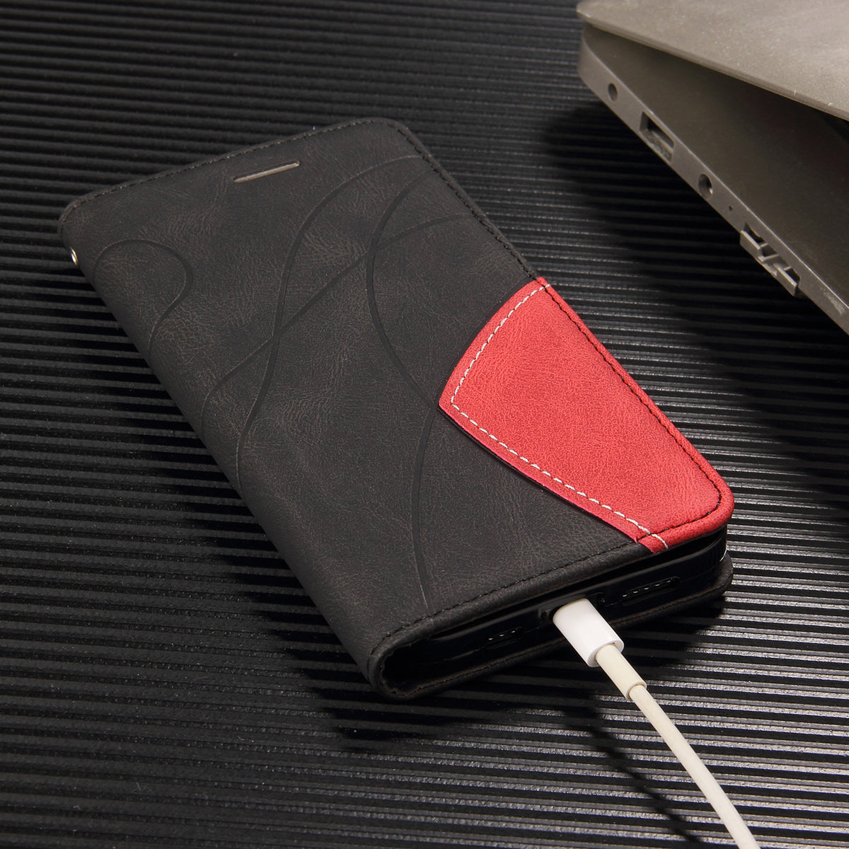 Til Samsung Galaxy A37 5G telefoncover i læder med stativ og pung, tofarvet splejsningsdesign