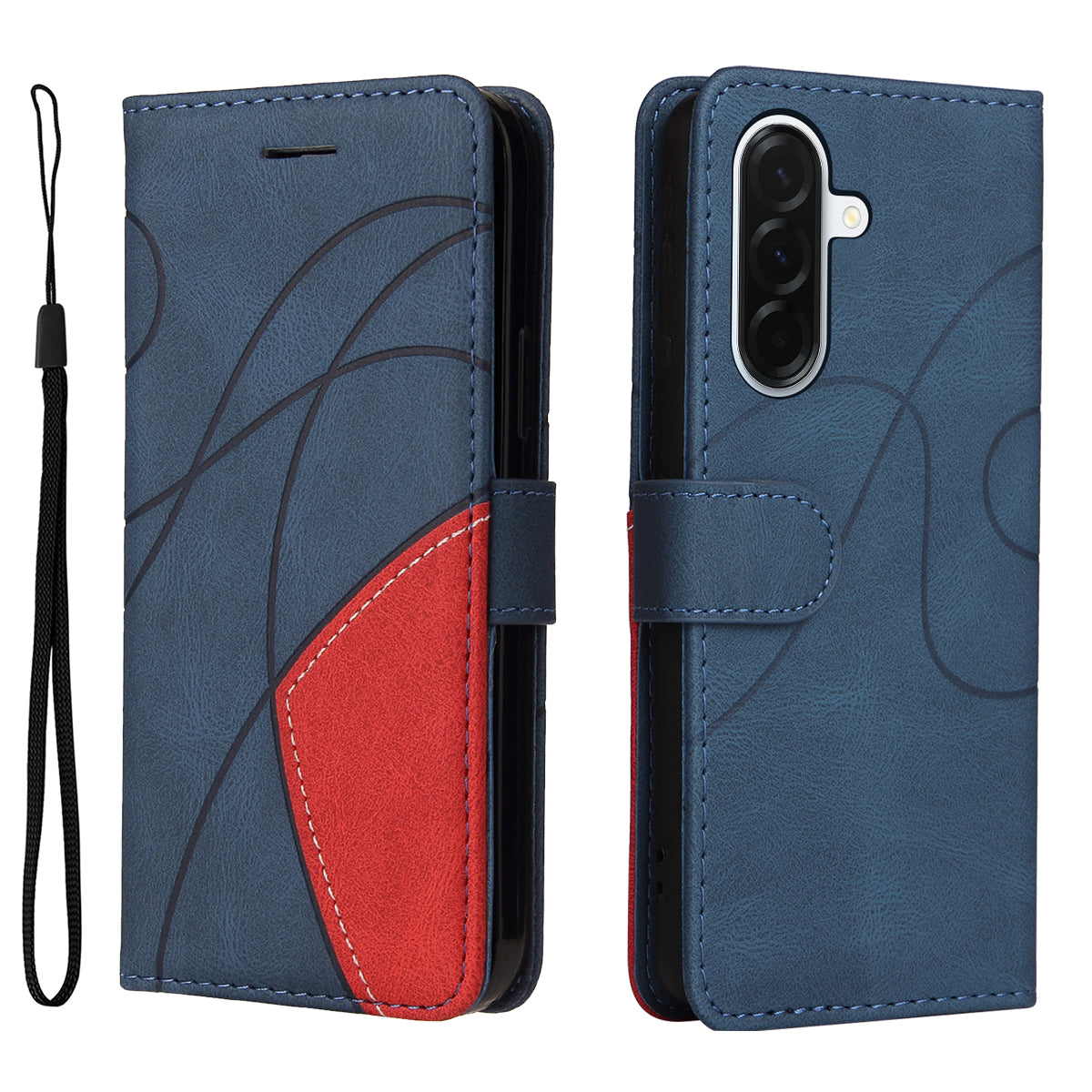 Til Samsung Galaxy A37 5G telefoncover i læder med stativ og pung, tofarvet splejsningsdesign