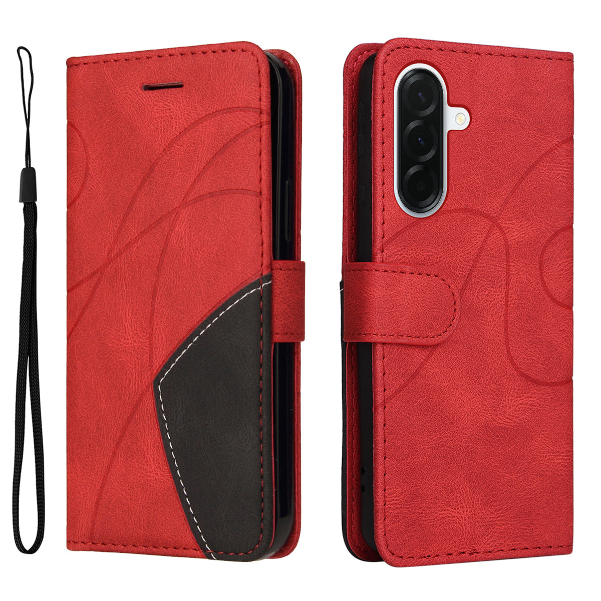 Til Samsung Galaxy A37 5G telefoncover i læder med stativ og pung, tofarvet splejsningsdesign