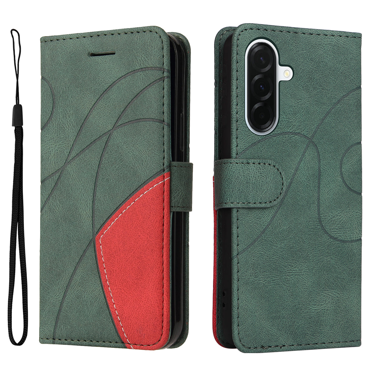 Til Samsung Galaxy A37 5G telefoncover i læder med stativ og pung, tofarvet splejsningsdesign