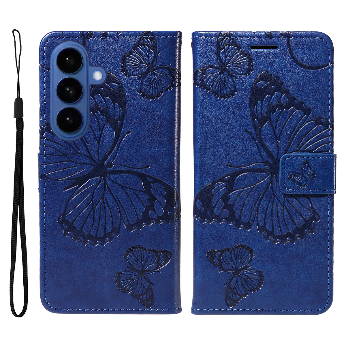 Samsung Galaxy S26+ Plånboksfodral Läderfodral med Blommig Fjäril och Stativ
