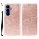 Samsung Galaxy S26+ Plånboksfodral Läderfodral med Blommig Fjäril och Stativ