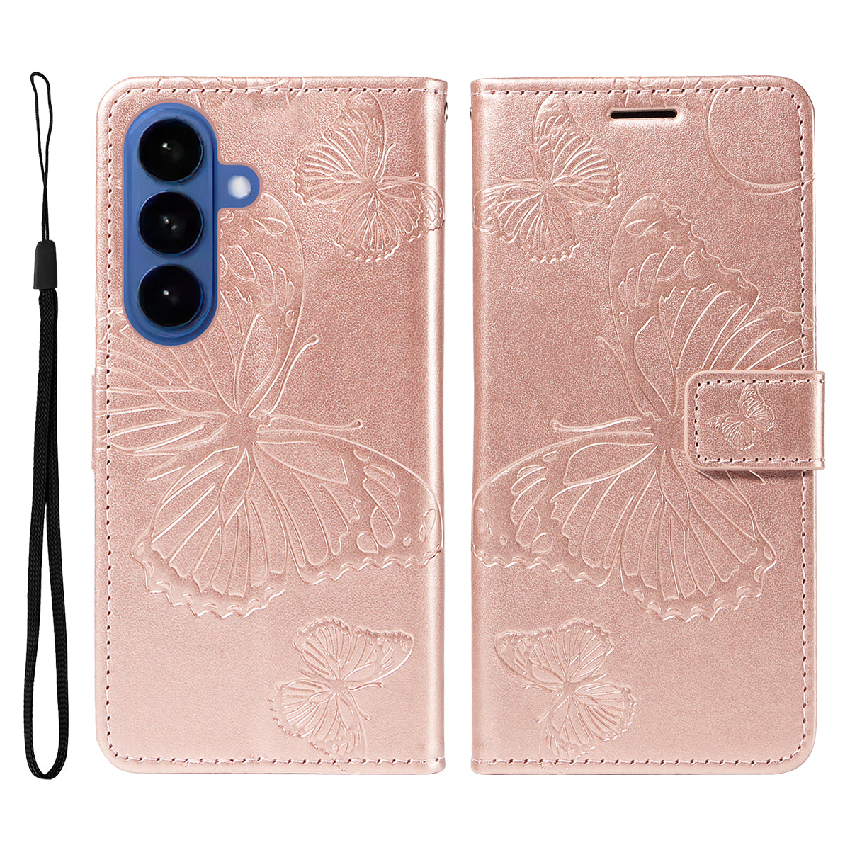 Samsung Galaxy S26+ Plånboksfodral Läderfodral med Blommig Fjäril och Stativ