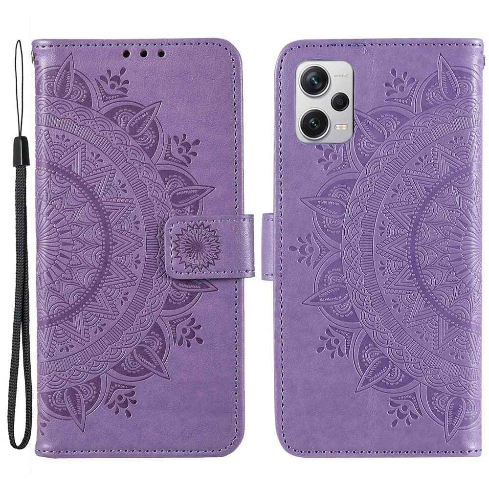 Mandala Flower Imprinted PU Leather Case for Xiaomi Redmi Note 12 Pro+ 5G, Flip Stand Magnetic Clasp Protection Cover Wallet