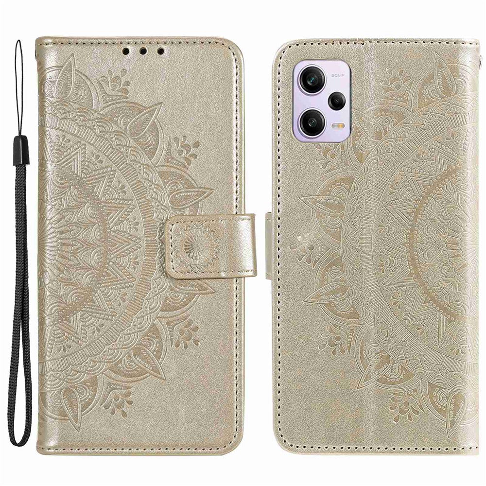 Mandala Flower Imprinted PU Leather Case for Xiaomi Redmi Note 12 Pro+ 5G, Flip Stand Magnetic Clasp Protection Cover Wallet