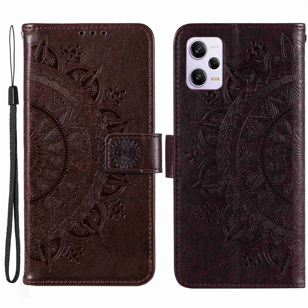 Mandala Flower Imprinted PU Leather Case for Xiaomi Redmi Note 12 Pro+ 5G, Flip Stand Magnetic Clasp Protection Cover Wallet