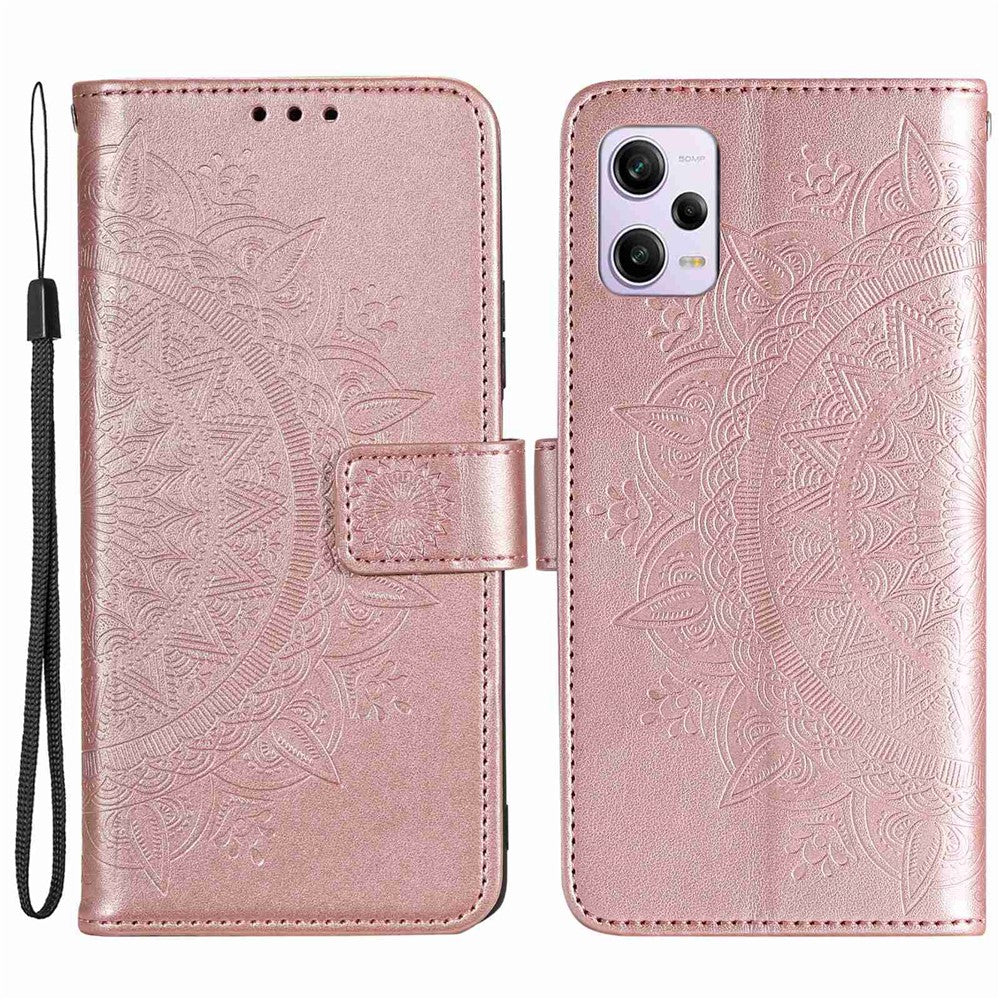 Mandala Flower Imprinted PU Leather Case for Xiaomi Redmi Note 12 Pro+ 5G, Flip Stand Magnetic Clasp Protection Cover Wallet