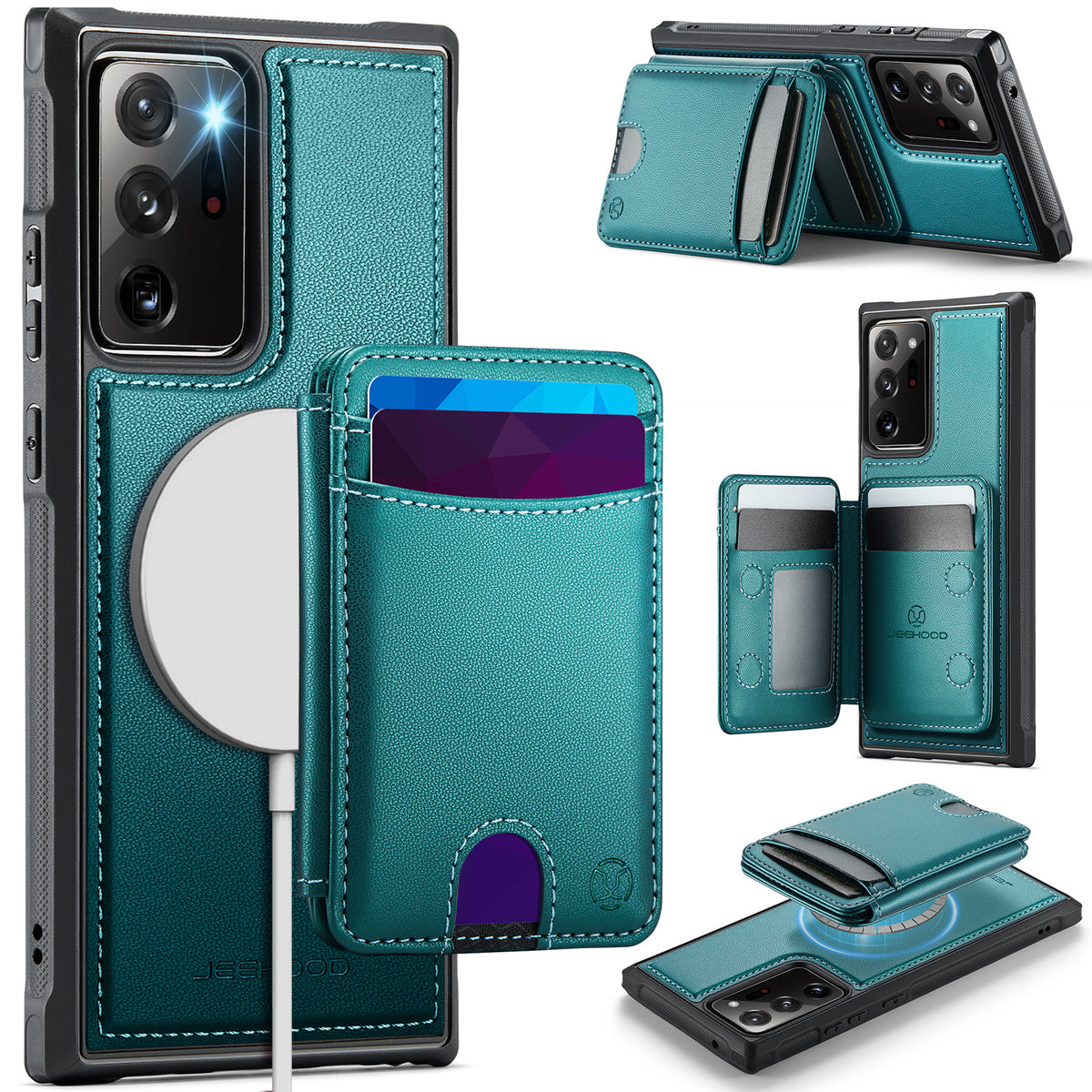 JEEHOOD For Samsung Galaxy Note20 Ultra Magnetic Case  J10 Leather Back Phone Cover with Detachable Card Holder Kickstand