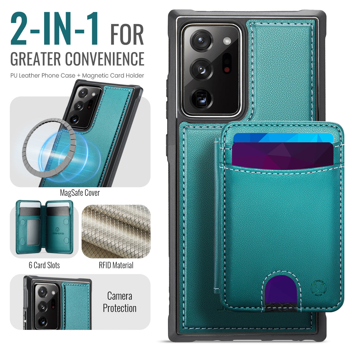 JEEHOOD For Samsung Galaxy Note20 Ultra Magnetic Case  J10 Leather Back Phone Cover with Detachable Card Holder Kickstand