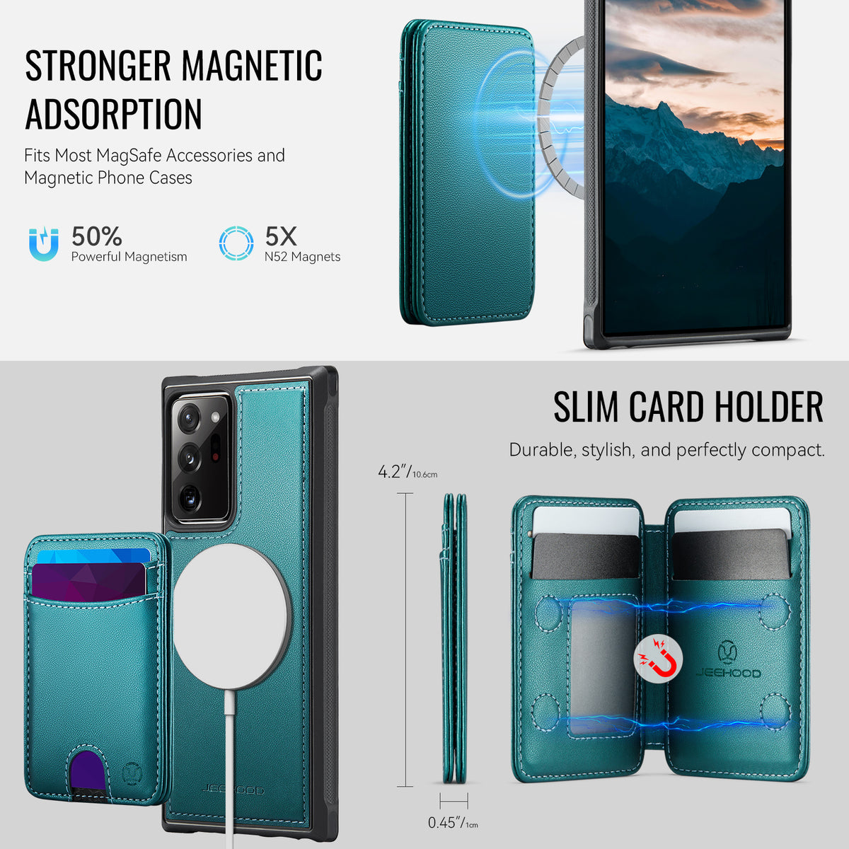 JEEHOOD For Samsung Galaxy Note20 Ultra Magnetic Case  J10 Leather Back Phone Cover with Detachable Card Holder Kickstand