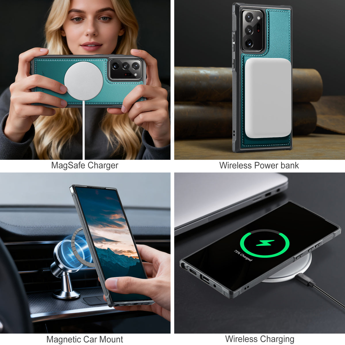 JEEHOOD For Samsung Galaxy Note20 Ultra Magnetic Case  J10 Leather Back Phone Cover with Detachable Card Holder Kickstand