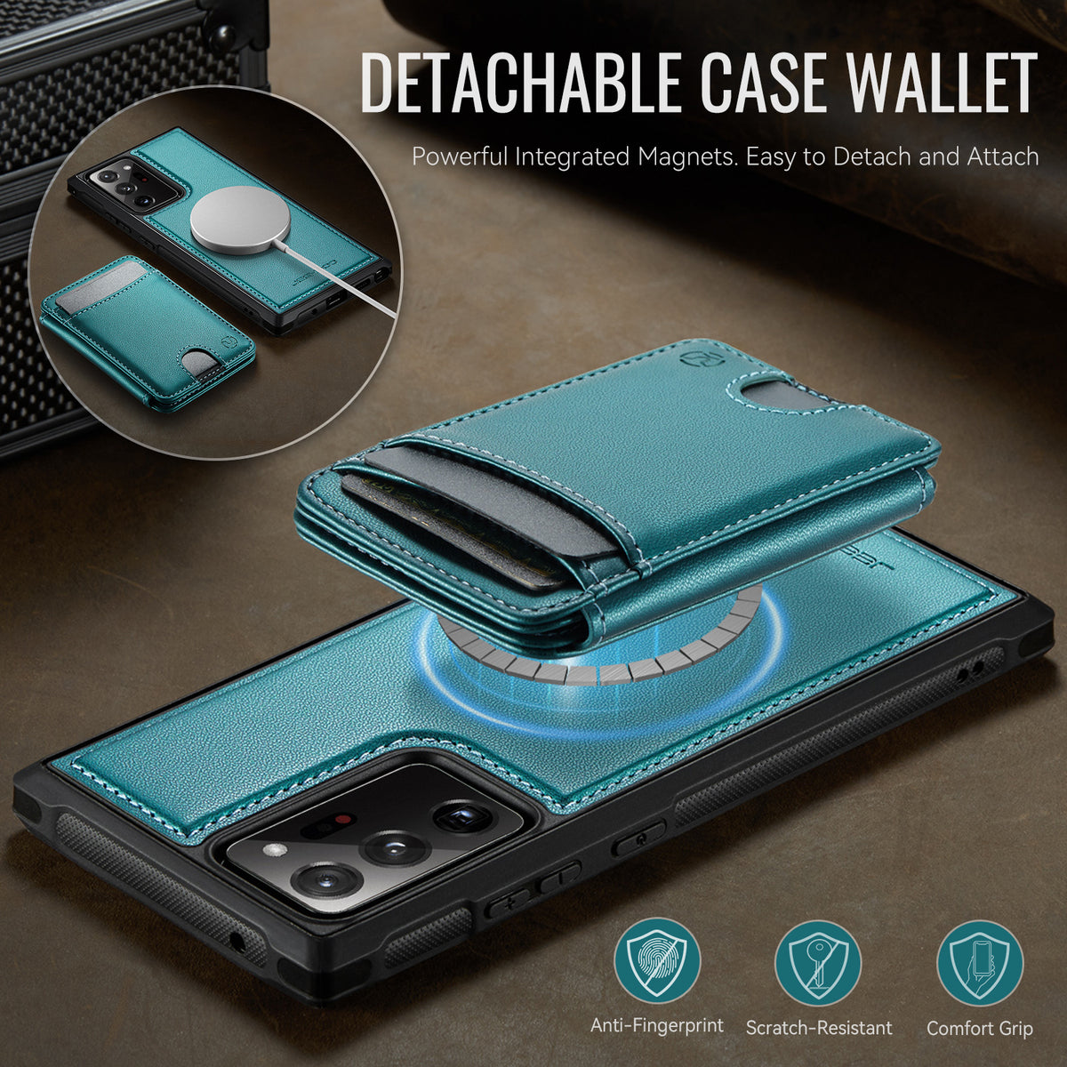 JEEHOOD For Samsung Galaxy Note20 Ultra Magnetic Case  J10 Leather Back Phone Cover with Detachable Card Holder Kickstand