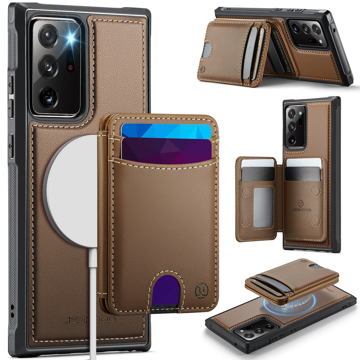 JEEHOOD For Samsung Galaxy Note20 Ultra Magnetic Case  J10 Leather Back Phone Cover with Detachable Card Holder Kickstand