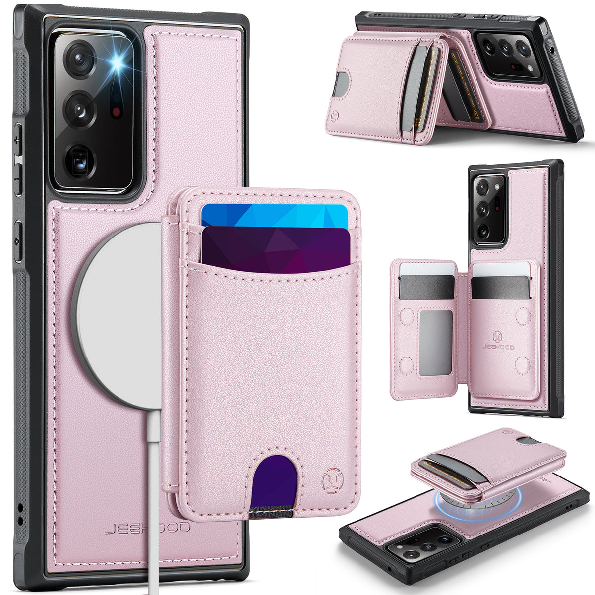JEEHOOD For Samsung Galaxy Note20 Ultra Magnetic Case  J10 Leather Back Phone Cover with Detachable Card Holder Kickstand