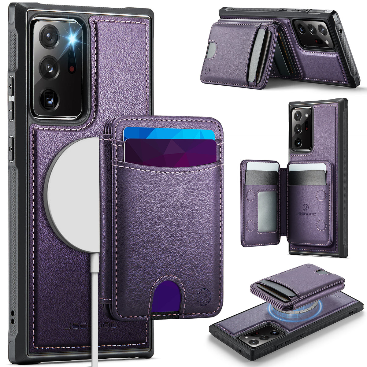 JEEHOOD For Samsung Galaxy Note20 Ultra Magnetic Case  J10 Leather Back Phone Cover with Detachable Card Holder Kickstand