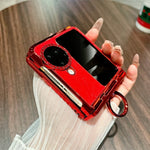 Oppo Find N3 Flip 5G-skal med nyårshästmönster i PC-format, ringhållare och härdat glas på baksidan
