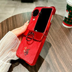 Oppo Find N3 Flip 5G-skal med nyårshästmönster i PC-format, ringhållare och härdat glas på baksidan