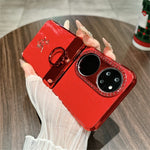 Huawei P50 Pocket Case Nyårshästmönster PC mobilskal med Ringhållare och Härdat Glas Bakskärmsfilm