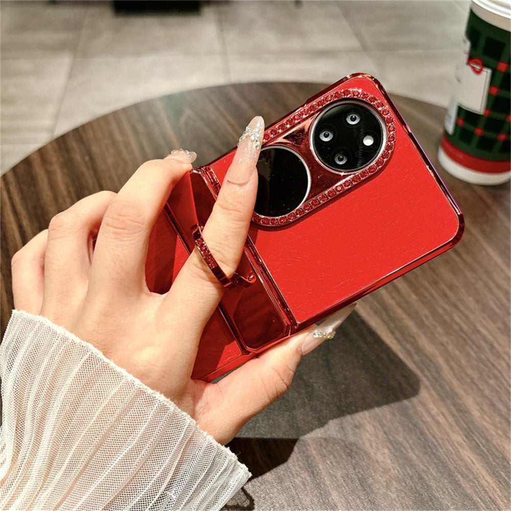 Huawei P50 Pocket Case Nyårshästmönster PC mobilskal med Ringhållare och Härdat Glas Bakskärmsfilm