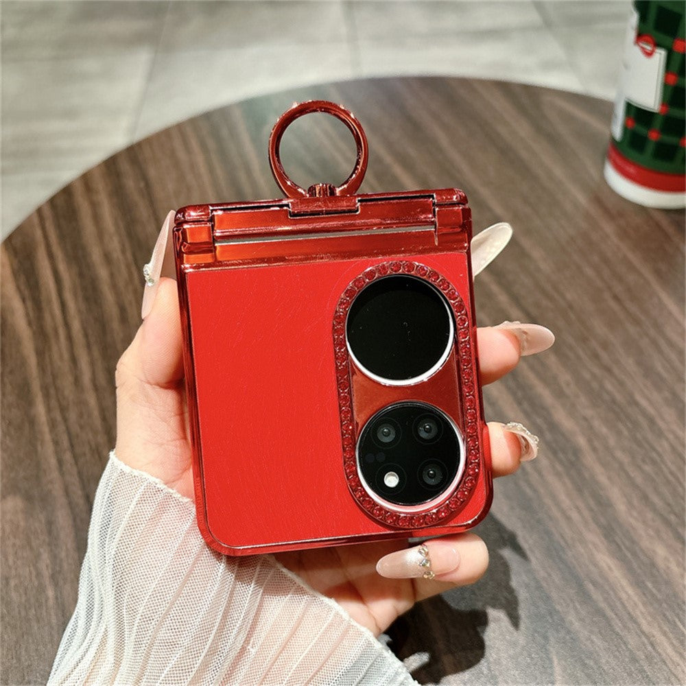 Huawei P50 Pocket Case Nyårshästmönster PC mobilskal med Ringhållare och Härdat Glas Bakskärmsfilm