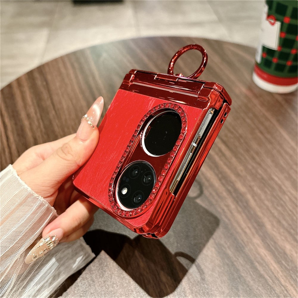 Huawei P50 Pocket Case Nyårshästmönster PC mobilskal med Ringhållare och Härdat Glas Bakskärmsfilm