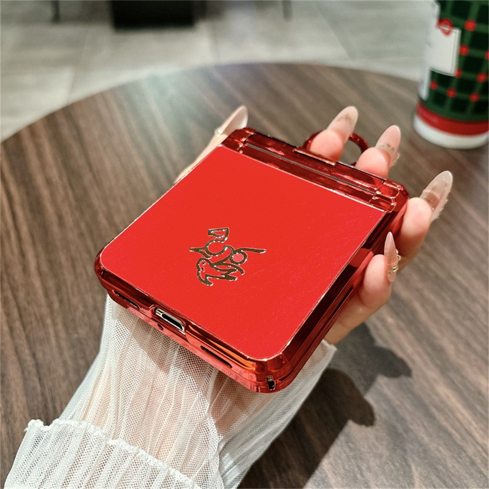 Huawei P50 Pocket Case Nyårshästmönster PC mobilskal med Ringhållare och Härdat Glas Bakskärmsfilm
