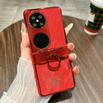 Huawei Pocket 2-skal med nyårshästmönster och PC-mobilskal med ringhållare och härdat glas på baksidan
