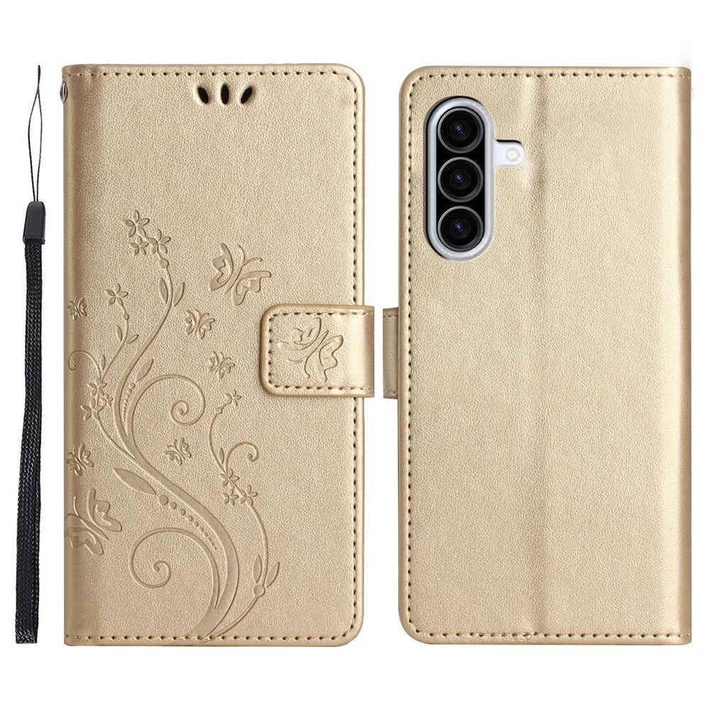 For Samsung Galaxy A37 5G Leather Wallet Case Butterfly Flower Imprinted Phone Cover with Strap