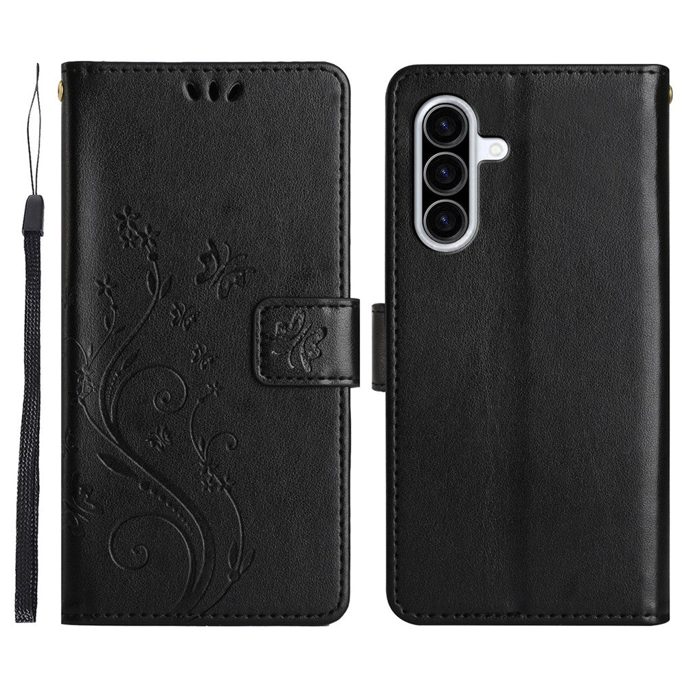 For Samsung Galaxy A37 5G Leather Wallet Case Butterfly Flower Imprinted Phone Cover with Strap