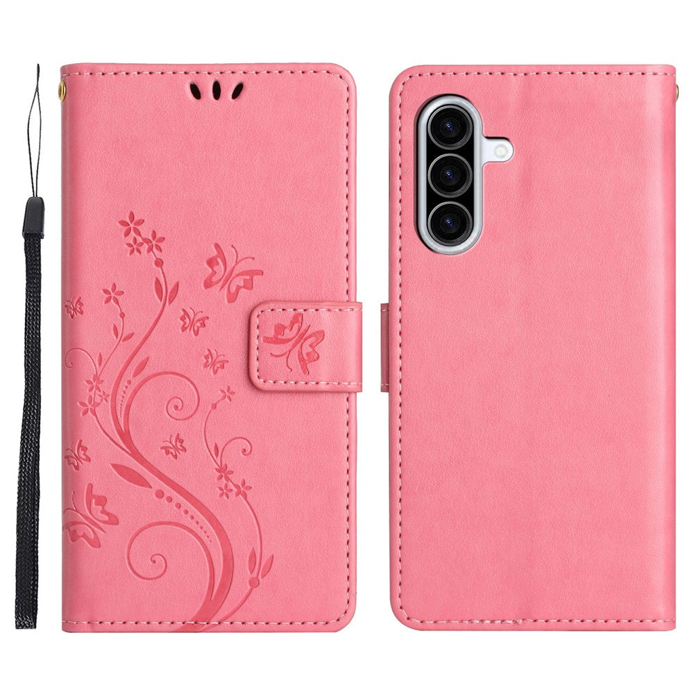 For Samsung Galaxy A37 5G Leather Wallet Case Butterfly Flower Imprinted Phone Cover with Strap