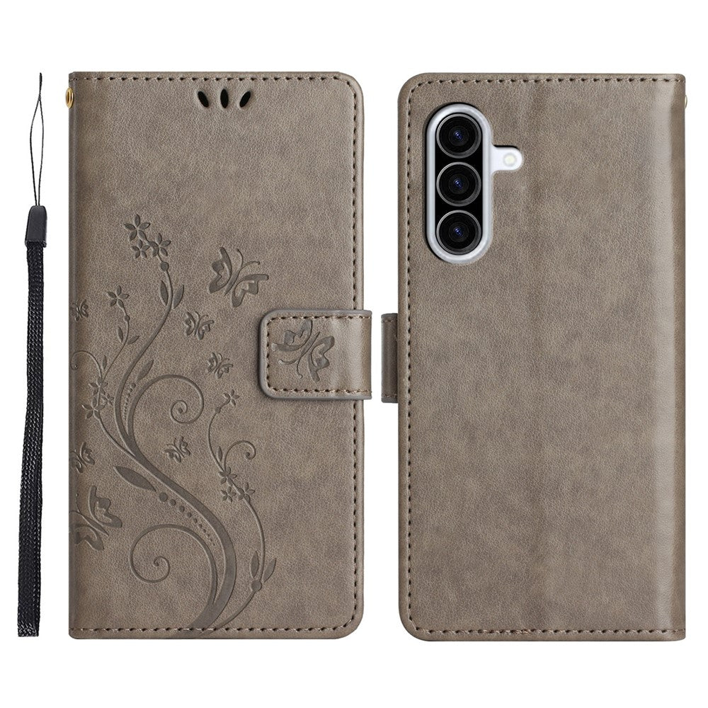 For Samsung Galaxy A37 5G Leather Wallet Case Butterfly Flower Imprinted Phone Cover with Strap