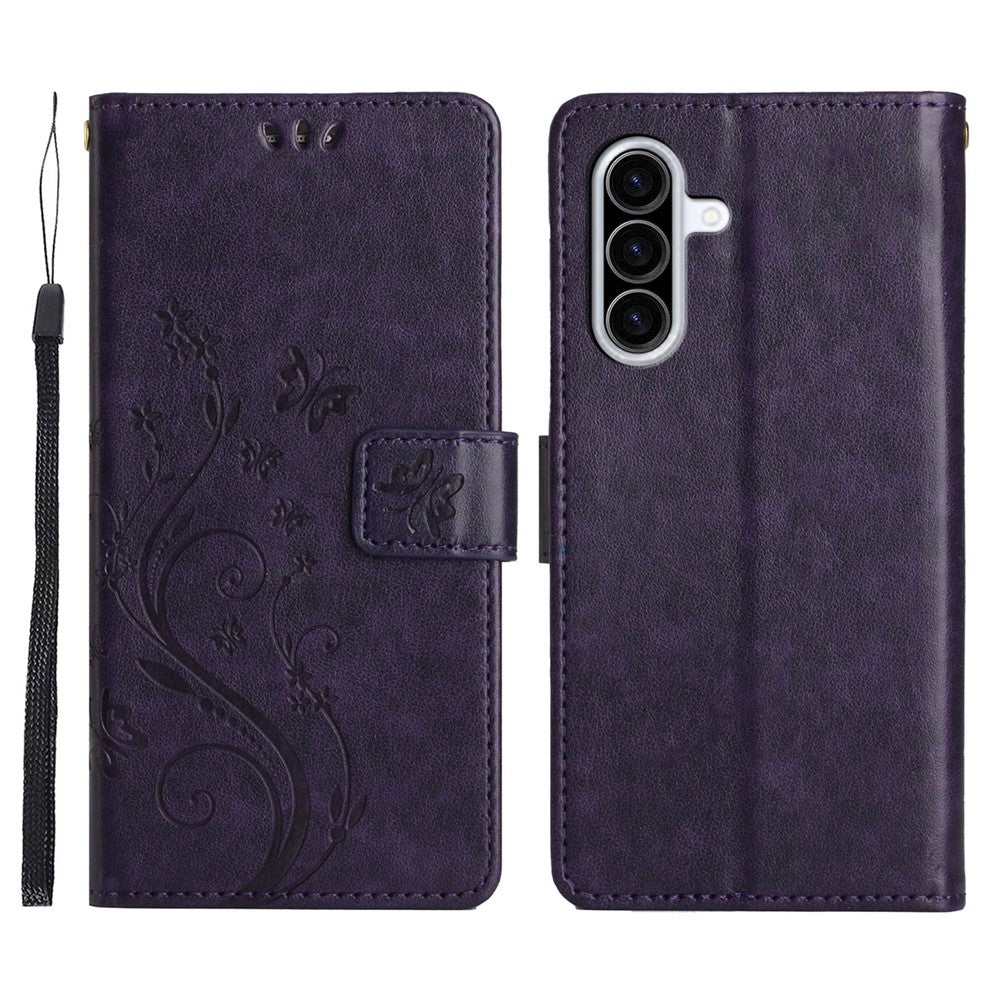 For Samsung Galaxy A37 5G Leather Wallet Case Butterfly Flower Imprinted Phone Cover with Strap