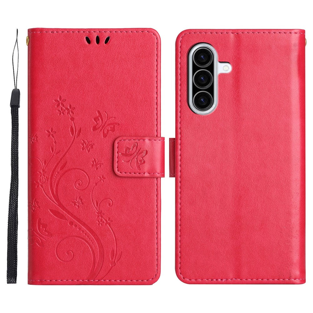 For Samsung Galaxy A37 5G Leather Wallet Case Butterfly Flower Imprinted Phone Cover with Strap