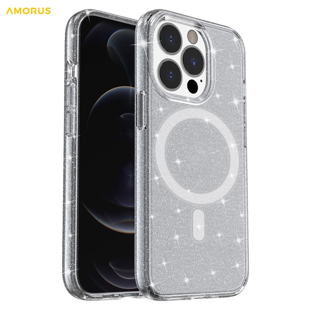 AMORUS For iPhone 12 Pro Max Magnetic Case Compatible with MagSafe Glitter Powder PC + TPU Phone Cover