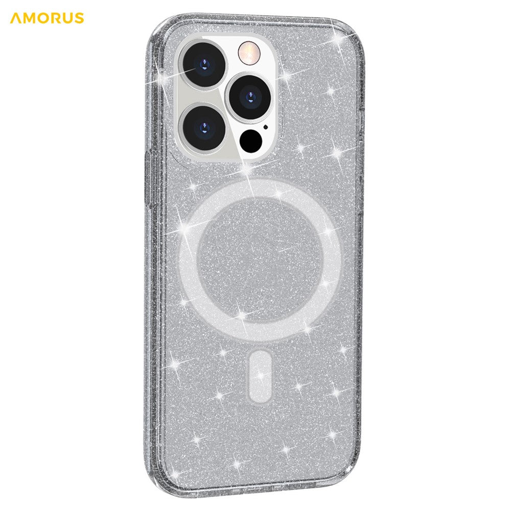 AMORUS For iPhone 12 Pro Max Magnetic Case Compatible with MagSafe Glitter Powder PC + TPU Phone Cover