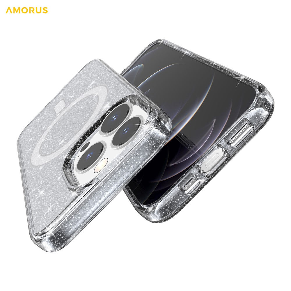AMORUS For iPhone 12 Pro Max Magnetic Case Compatible with MagSafe Glitter Powder PC + TPU Phone Cover