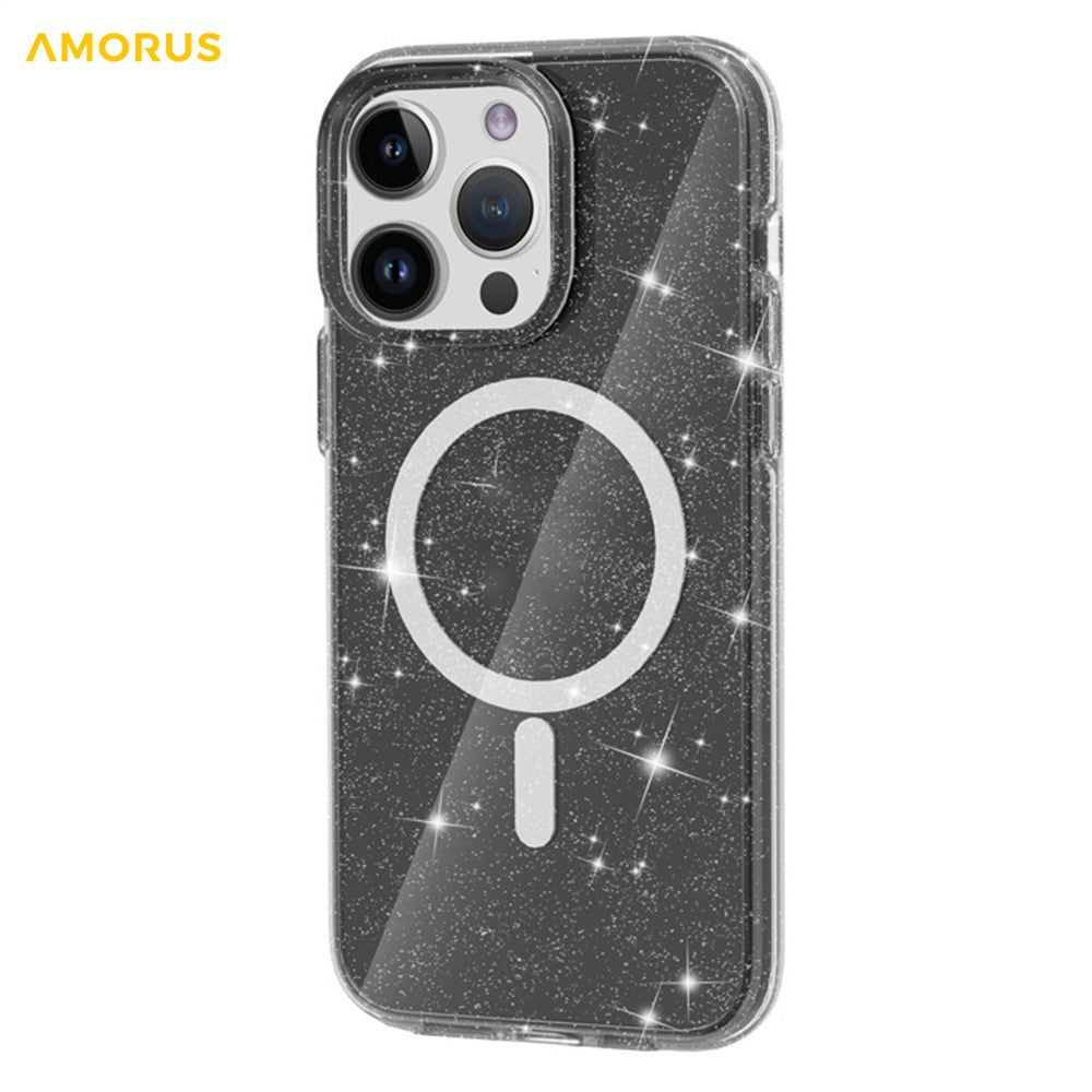 AMORUS For iPhone 13 Pro Magnetic Case Compatible with MagSafe Glitter Powder PC + TPU Phone Cover