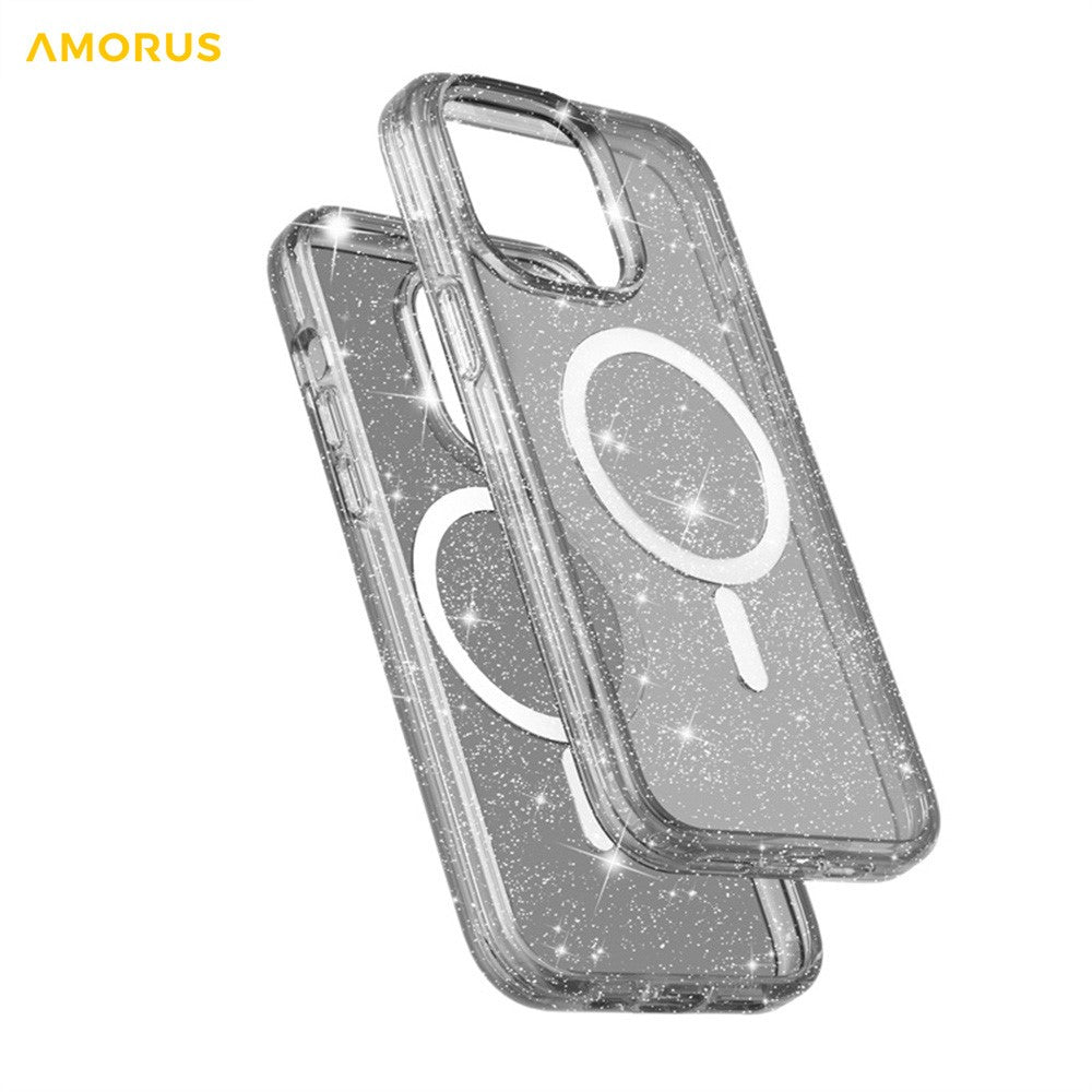 AMORUS For iPhone 13 Pro Magnetic Case Compatible with MagSafe Glitter Powder PC + TPU Phone Cover