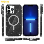 AMORUS For iPhone 13 Pro Magnetic Case Compatible with MagSafe Glitter Powder PC + TPU Phone Cover