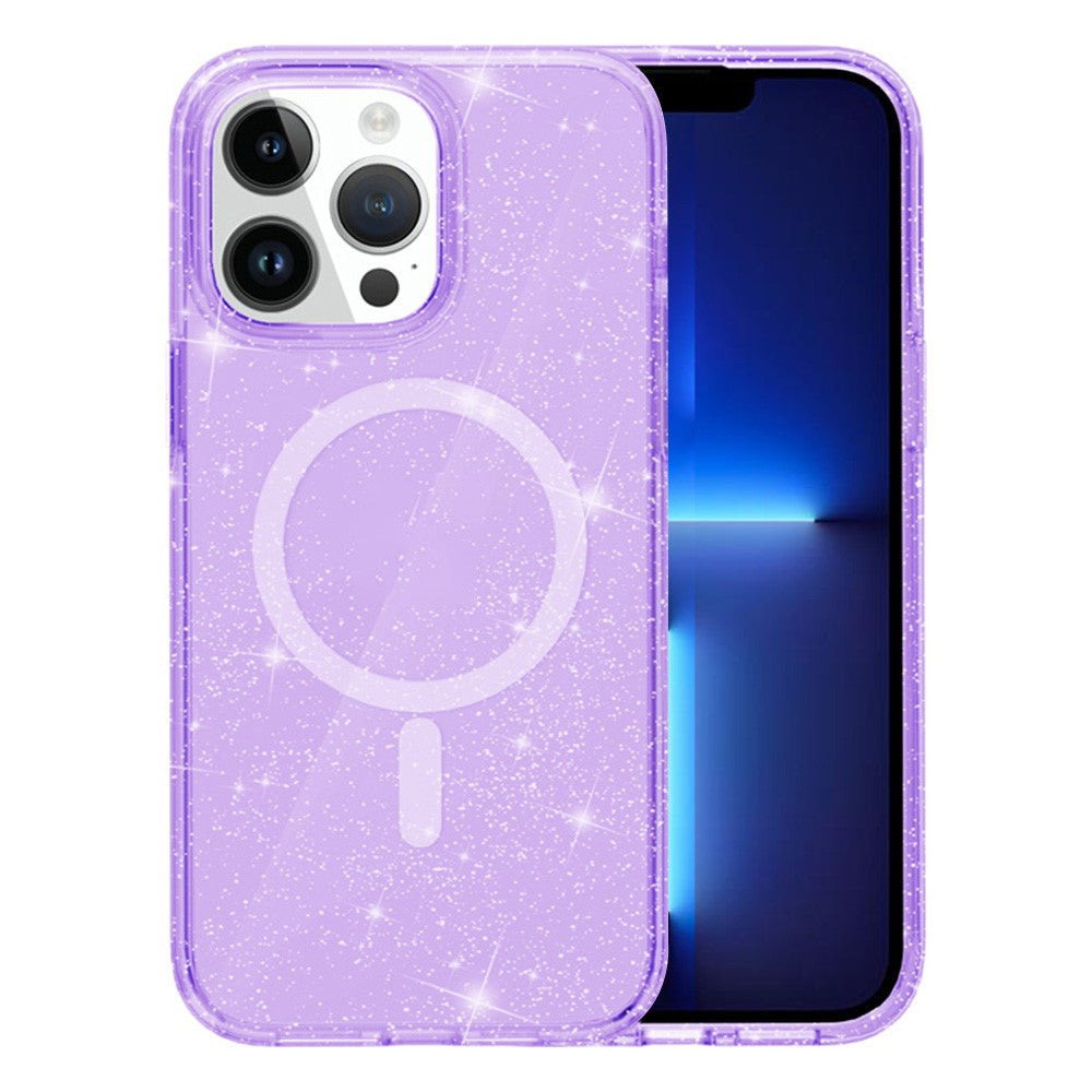 AMORUS For iPhone 13 Pro Magnetic Case Compatible with MagSafe Glitter Powder PC + TPU Phone Cover