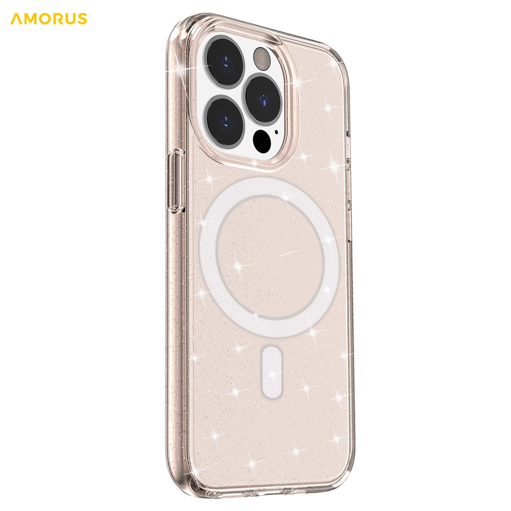 AMORUS For iPhone 14 Pro Max Magnetic Case Compatible with MagSafe Glitter Powder PC + TPU Phone Cover