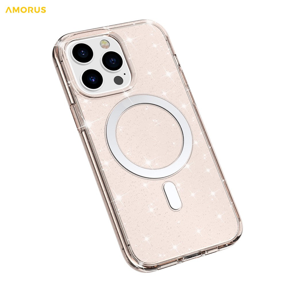 AMORUS For iPhone 14 Pro Max Magnetic Case Compatible with MagSafe Glitter Powder PC + TPU Phone Cover
