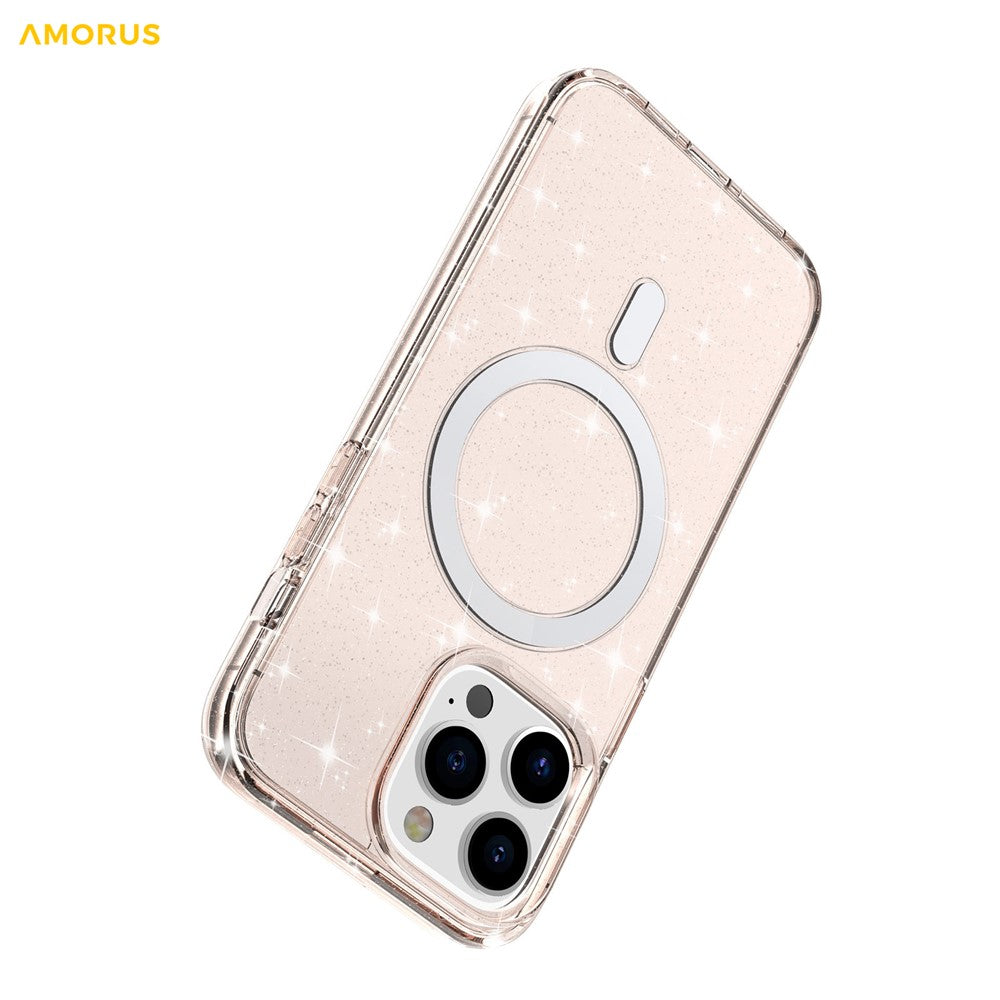 AMORUS For iPhone 14 Pro Max Magnetic Case Compatible with MagSafe Glitter Powder PC + TPU Phone Cover