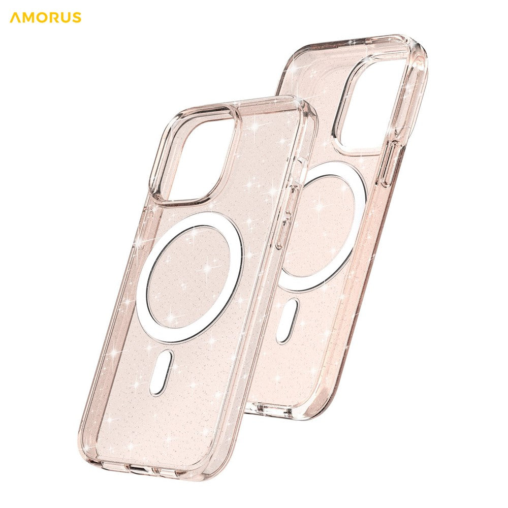 AMORUS For iPhone 14 Pro Max Magnetic Case Compatible with MagSafe Glitter Powder PC + TPU Phone Cover