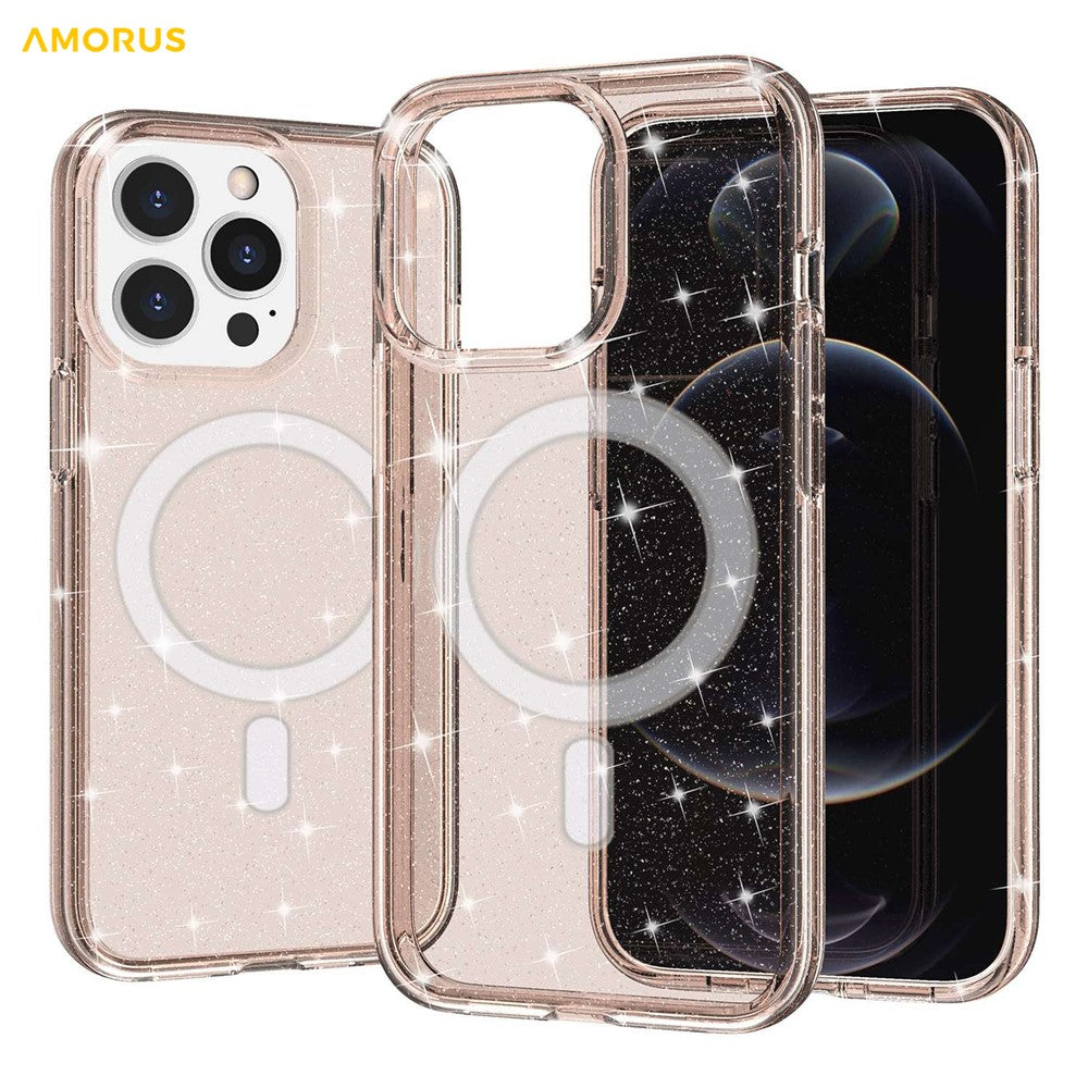 AMORUS For iPhone 14 Pro Max Magnetic Case Compatible with MagSafe Glitter Powder PC + TPU Phone Cover