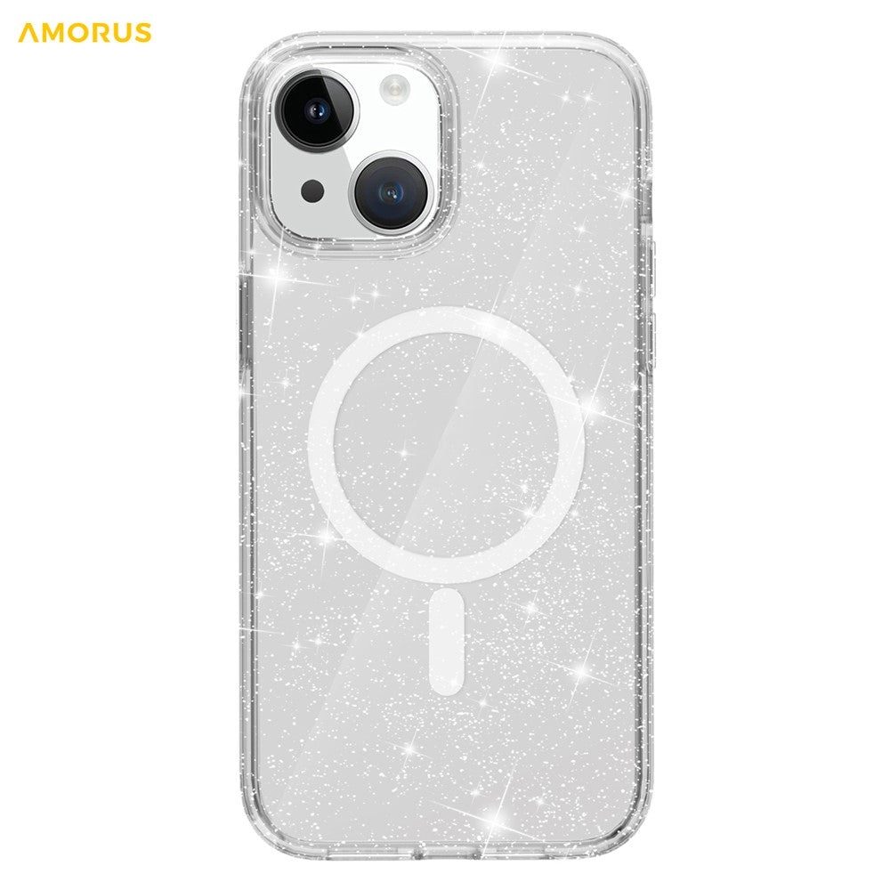 AMORUS For iPhone 15 Magnetic Case Compatible with MagSafe Glitter Powder PC + TPU Phone Cover