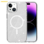 AMORUS For iPhone 15 Magnetic Case Compatible with MagSafe Glitter Powder PC + TPU Phone Cover